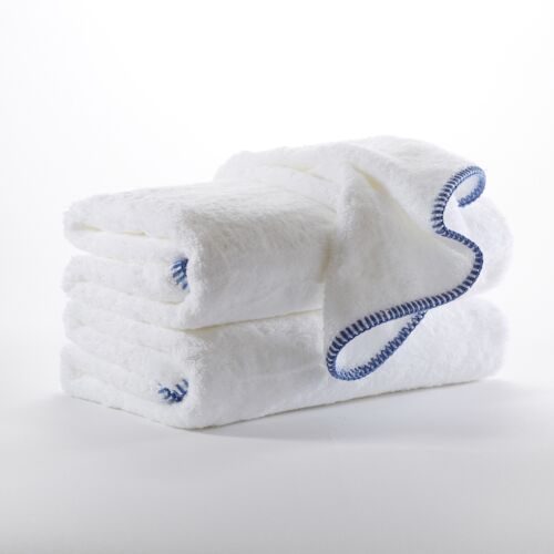 Matouk Towel Collection Whipstitch White & Periwinkle