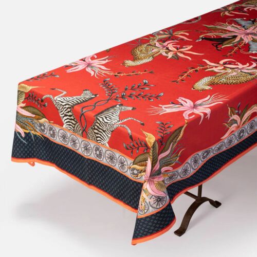 Ardmore Zambezi Leopard Royal Red Tablecloth