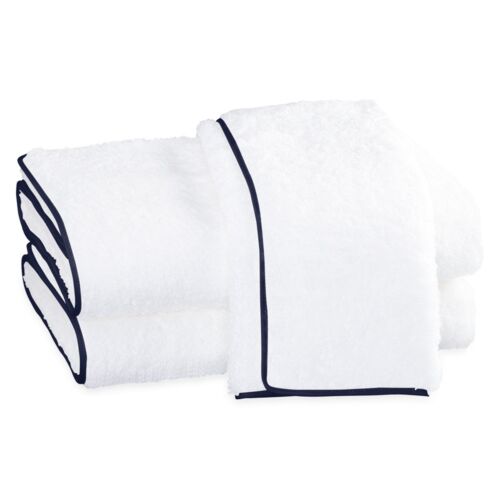 Matouk Towel Collection Cairo Straight Edge White & Navy