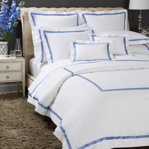  Matouk Lowell White & Azure Bed Collection