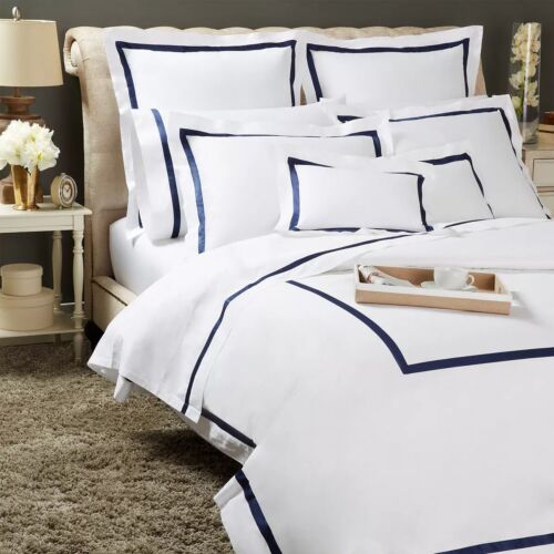Matouk Lowell White & Navy Bed Collection