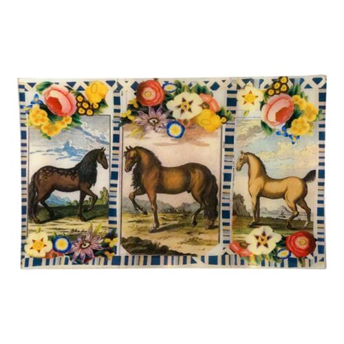  John Derian Decoupage Tray 10x16" Three Horses