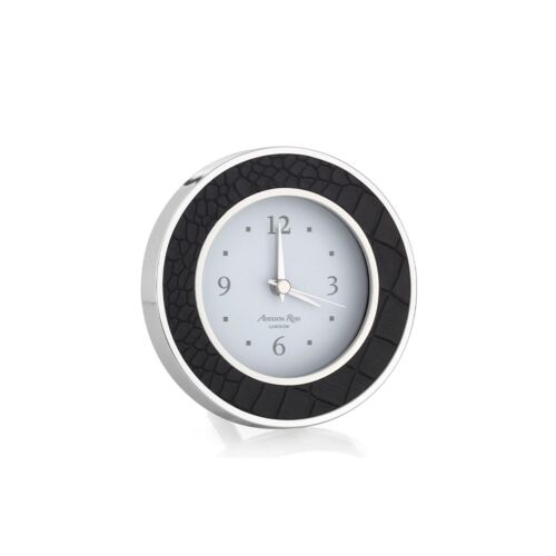 Addison Ross Alarm Clock Round Enamel & Silver Faux Black Croc