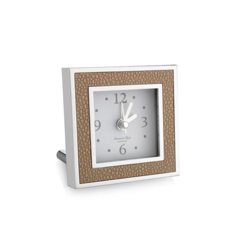 Addison Ross Alarm Clock Square Shagreen Sand & Silver