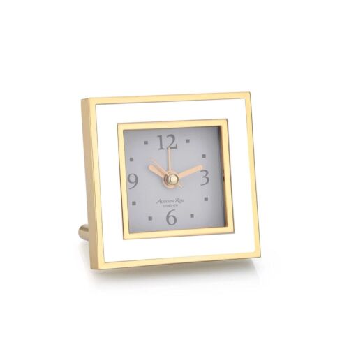 Addison Ross Alarm Clock Square Enamel & Gold White