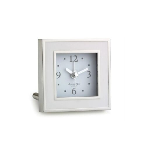 Addison Ross Alarm Clock Square Enamel & Silver White