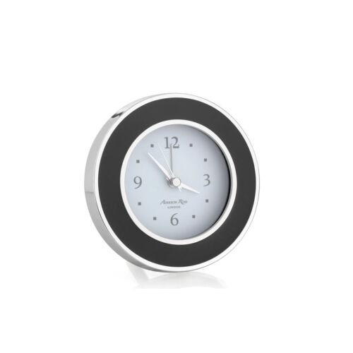 Addison Ross Alarm Clock Round Enamel & Silver Black
