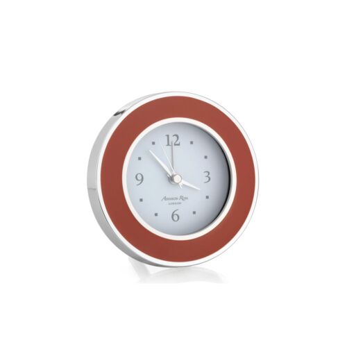 Addison Ross Alarm Clock Round Enamel & Silver Orange