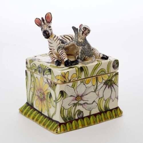 Ardmore Ceramic Box Zebra & Monkey