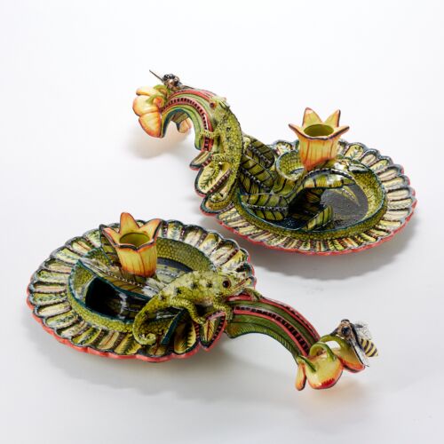 Ardmore Ceramic Chameleon Candle Holder Pair