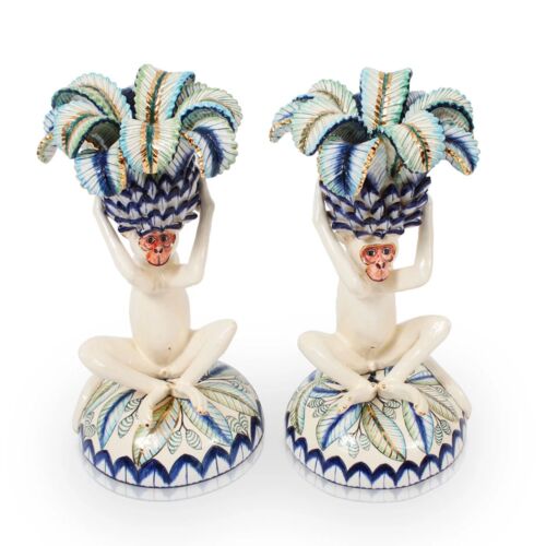 Ardmore Ceramic Monkey Candle Holders Pair