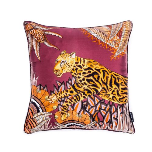 Ardmore Cheetah Kings Forest Plum Silk Pillow 16"