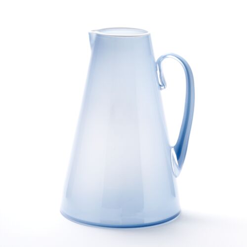 Artisan Glass Crob Jug Dusty Blue & White Rim