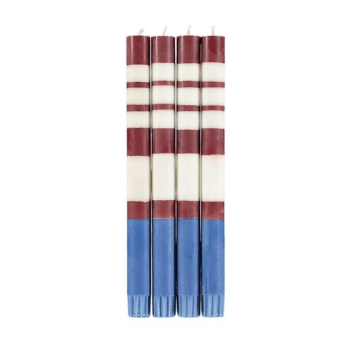 Candle Gift Box Set/4 Striped Guardsman Red, Pearl & Royal Blue