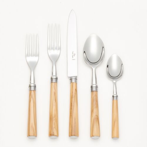 French Flatware Cathare Olivewood Stainless 5-Piece Setting