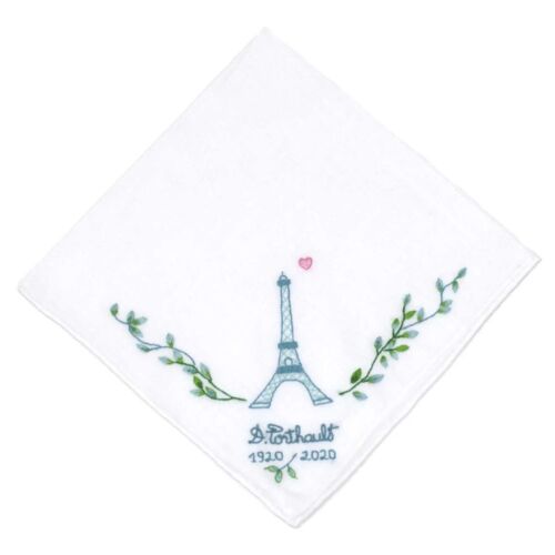 D. Porthault Handkerchief Embroidered Eiffel Tower 100th
