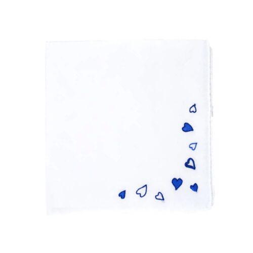 D. Porthault Handkerchief Embroidered Coeurs Blue