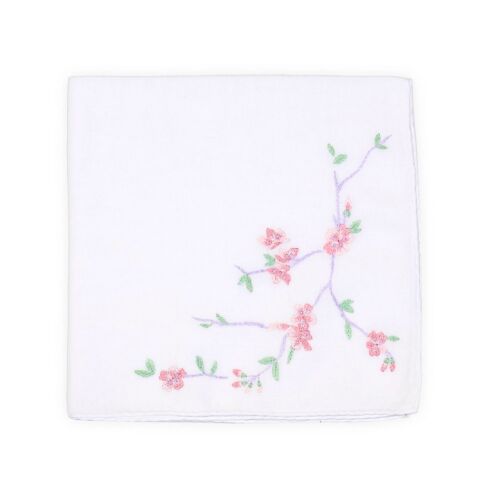 D. Porthault Handkerchief Embroidered Fleurs De Pecher Rose