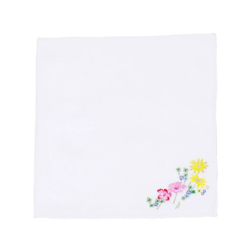 D. Porthault Handkerchief Embroidered Fleurs D'Avril
