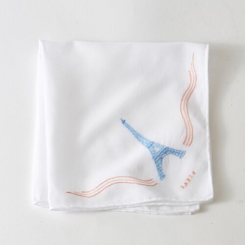 D. Porthault Handkerchief Embroidered Eiffel Tower Light Blue