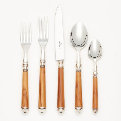 French Flatware Marbella Olivewood Silver 5-Piece Setting
