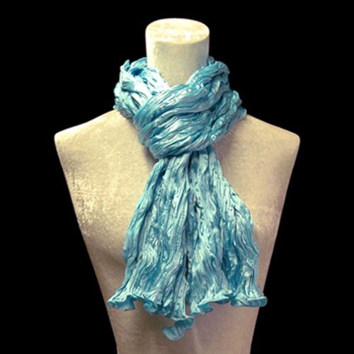 Fortuny Crinkled Crepe Satin Turquoise Blue Silk Scarf
