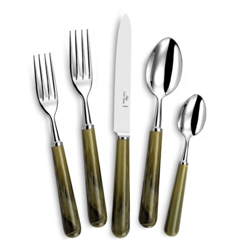 French Flatware Basic Green Marble Stainless 5-Piece Setting