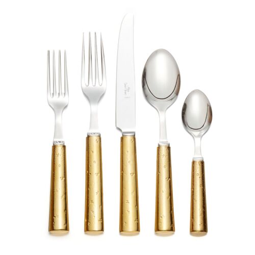 French Flatware Granite Gold Stainless 5-Piece Setting