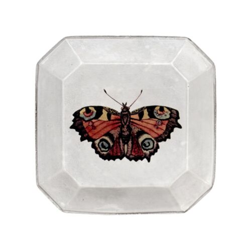 John Derian Butterfly Square Plate Red