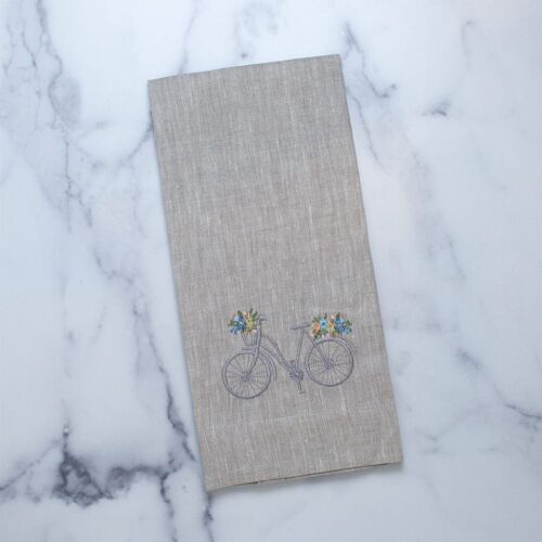 Linen Towel Bicycle & Flowers Flax
