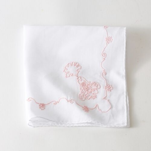 D. Porthault Handkerchief Embroidered Marie Antoinette Pink