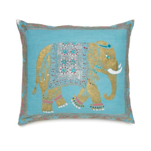 Mirella Elephant Aqua Linen Pillow 20"