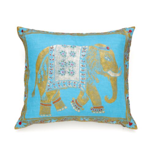 Mirella Elephant Turquoise Linen Pillow 19x21"