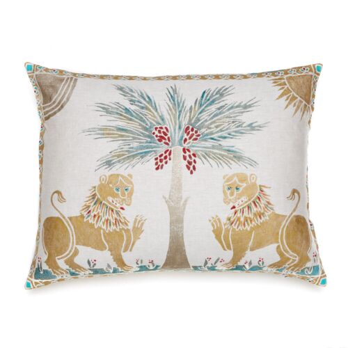 Mirella Lions & Palm Linen Pillow 19x26"