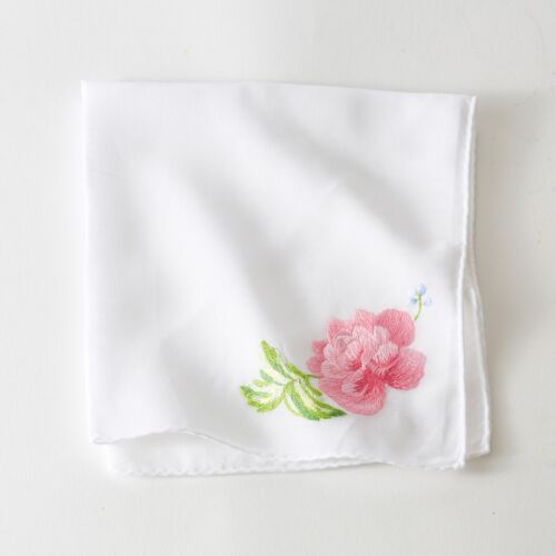 D. Porthault Handkerchief Embroidered Pivoines