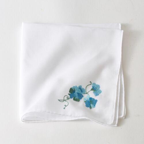 D. Porthault Handkerchief Embroidered Pois De Senteur Blue