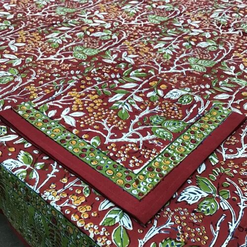 Hand Blocked Currant Ruby Red Tablecloth