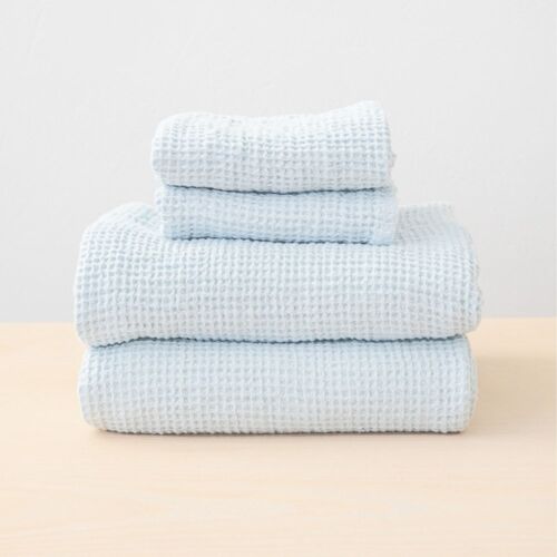 Linen Washed Waffle Ice Blue Towel Collection