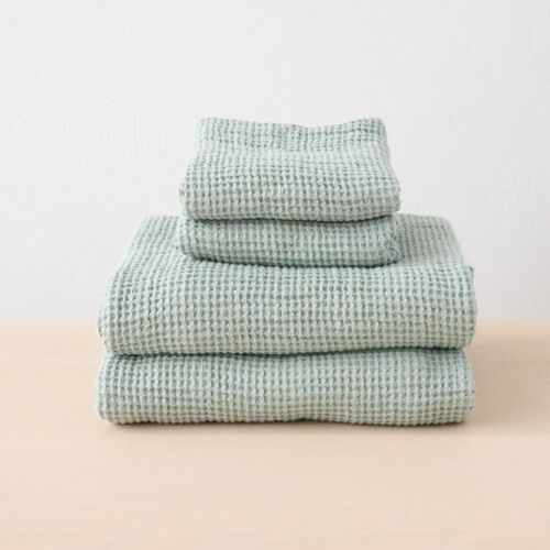 Linen Washed Waffle Sea Foam Towel Collection