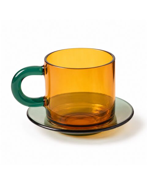 Artisan Glass Espresso Cup & Saucer Set Amber
