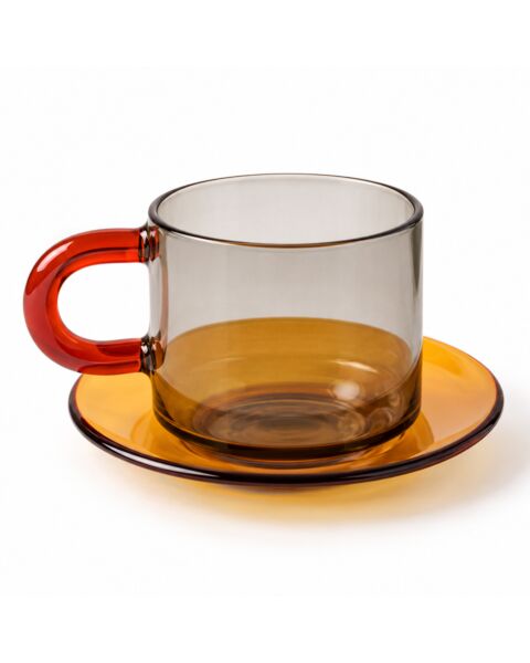 Artisan Glass Espresso Cup & Saucer Set Smoke