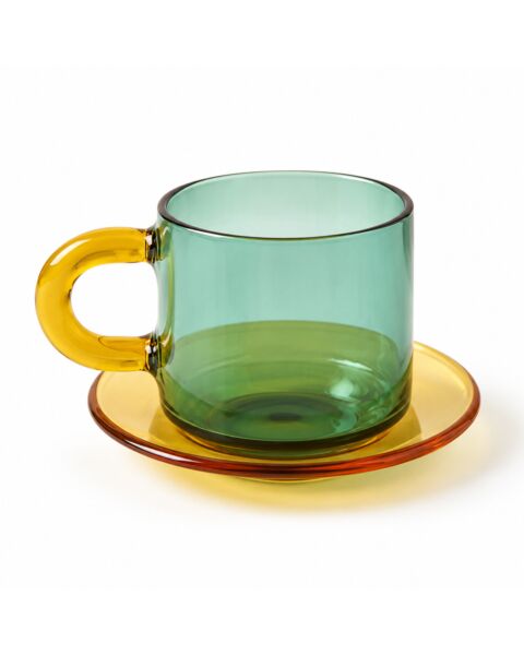 Artisan Glass Espresso Cup & Saucer Set Turquoise