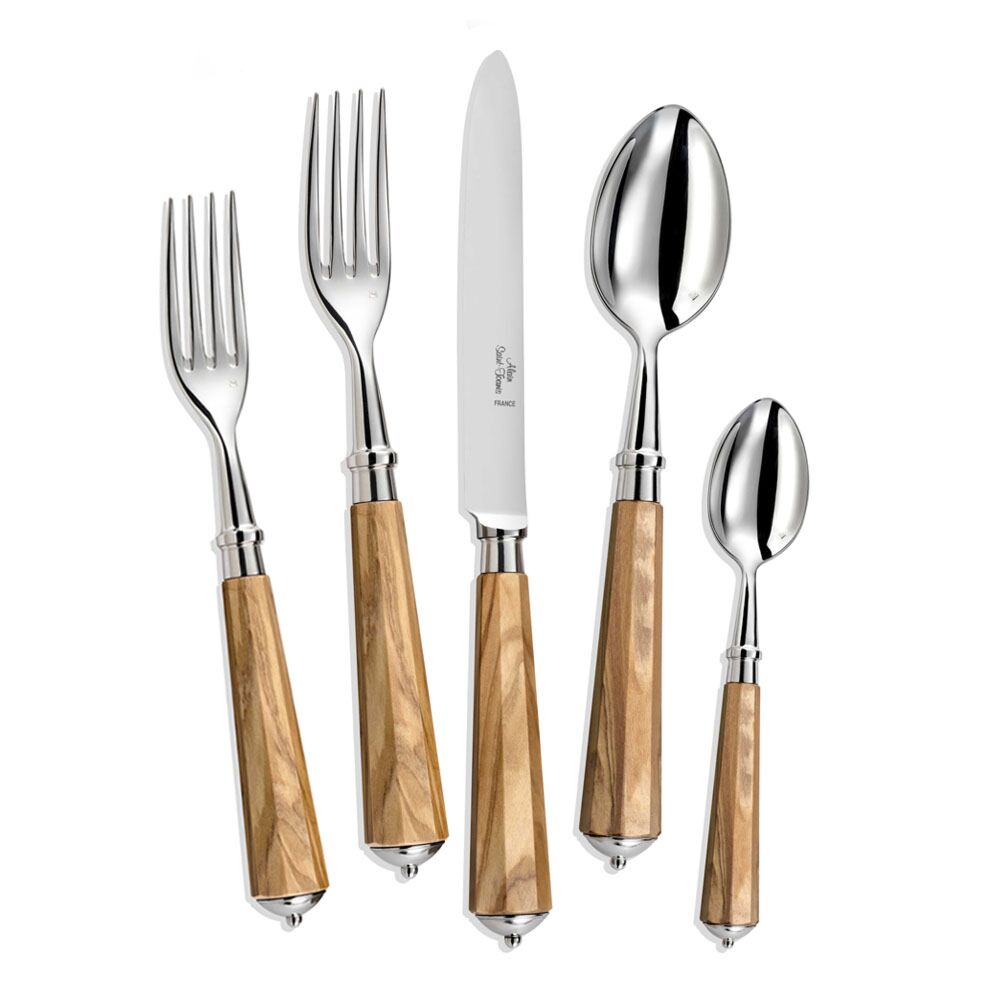 French Flatware Ravel Olivewood Stainless 5-Piece Setting
