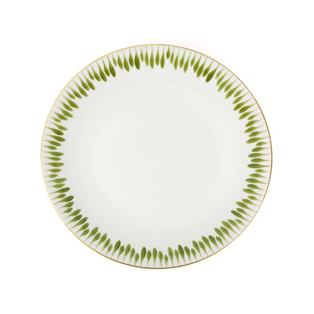 MarieDaageリモージュ　デザートプレート　グリーン　ホワイト　ストライプ Marie Daage Allee De Cypress Dinner Plate