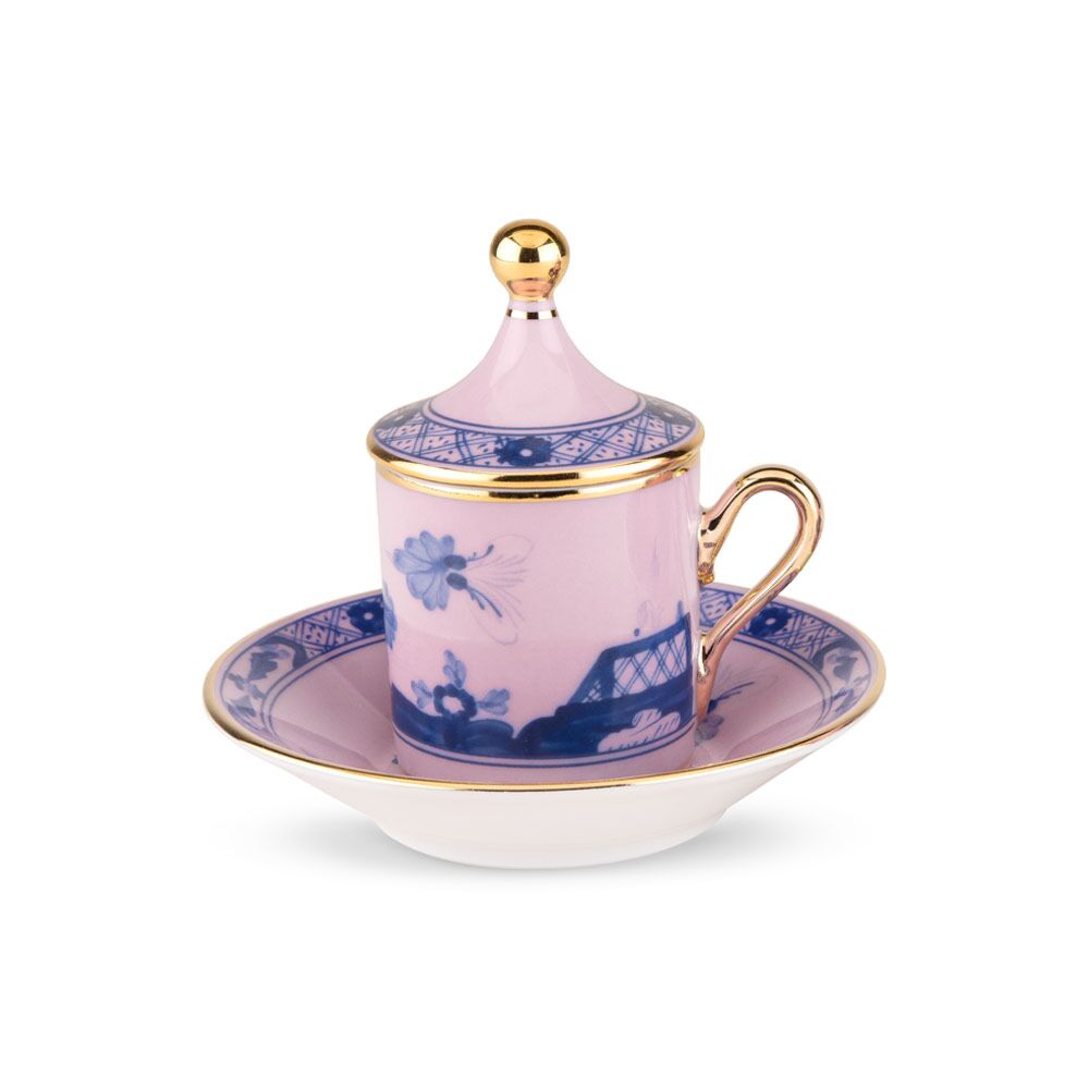 【ステンドグラス】- Azure Rose - Ginori Oriente Italiano Azalea Gold Rim Espresso Cup Set