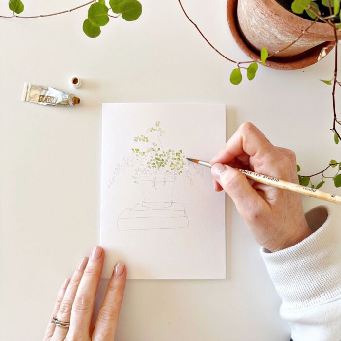 Emily Lex Paintable Notecard Set/8 Potted Plants