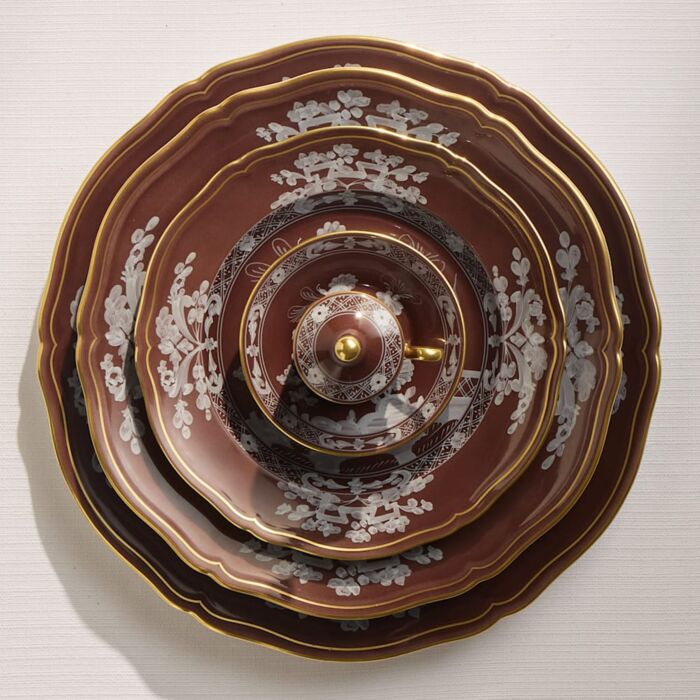 Ginori Oriente Italiano Castagna Gold Rim Charger Plate