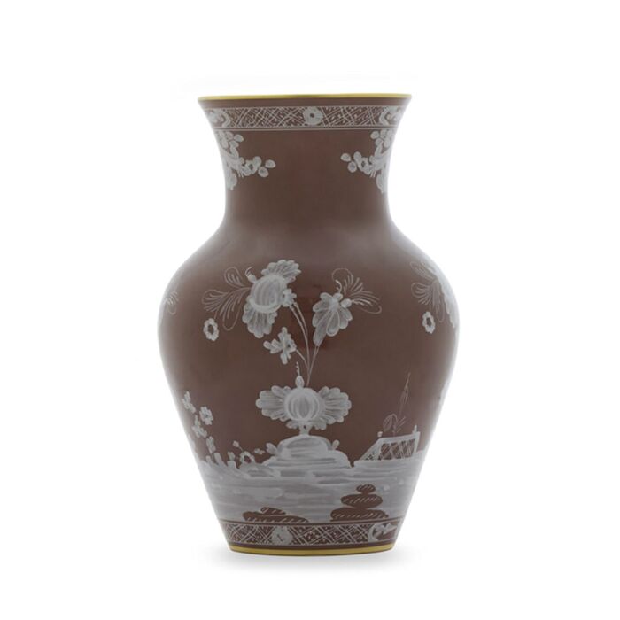 Ginori Oriente Italiano Castagna Gold Rim Ming Vase