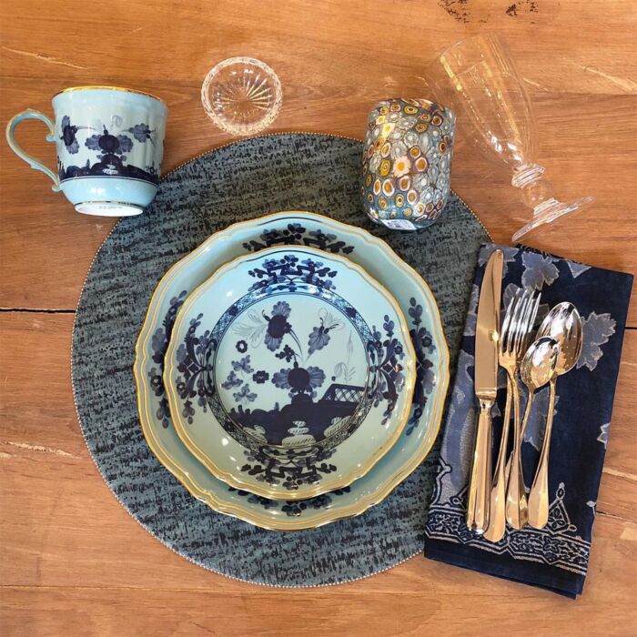 Ginori Oriente Italiano Iris Gold Rim Soup Plate