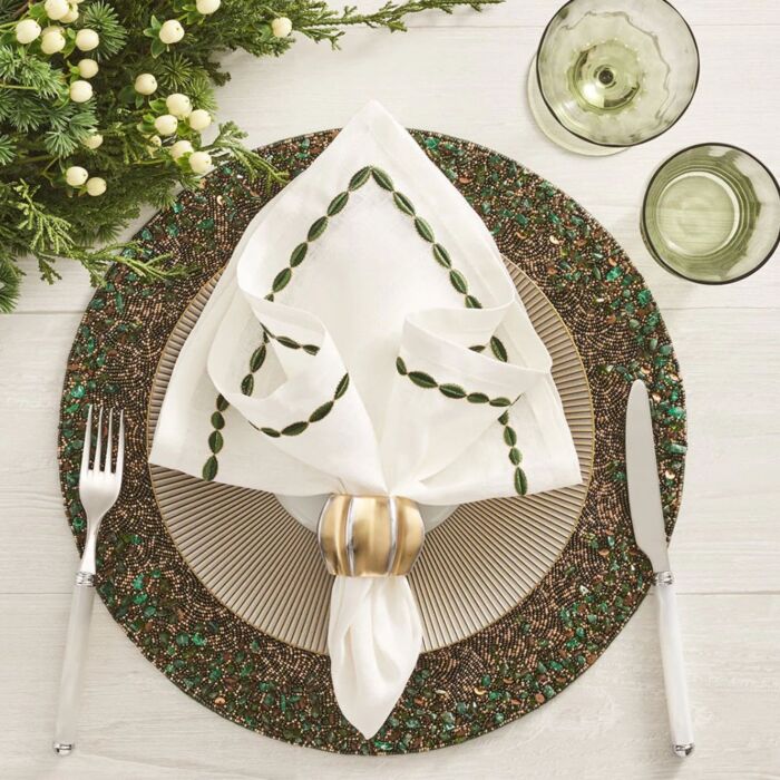 Kim Seybert Placemat Forest Green & Gold